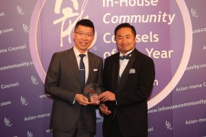 Technology, Media & Telecom Middle East Winner: Dell FZ – Sean Lee of Pivotal (left) receives the award on behalf of his colleagues at Dell FZ Middle East