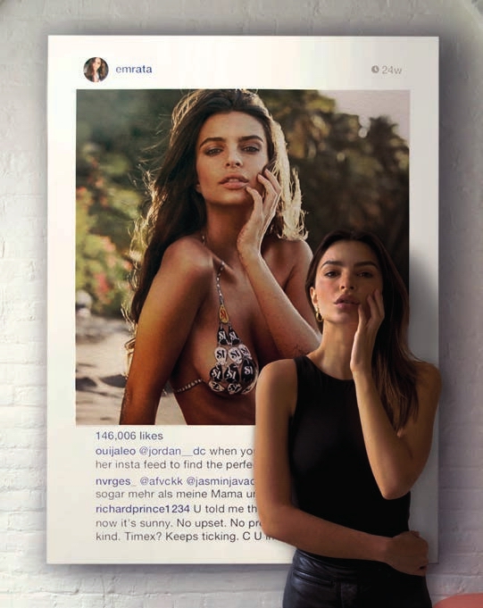An NFT of “Buying Myself Back: A Model for Redistribution” is a photo of model of Emily Ratajkowski, standing in front of an Instagram post showing a photo of herself. Photo credit: Christie’s Images Ltd. 2021.